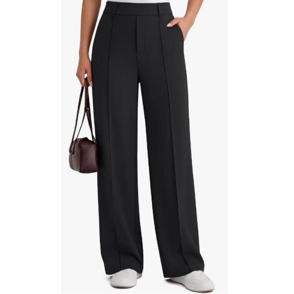 G4Free Women’s Black Pull On Lightweight Wide-Leg High Waist Trousers Pants Sz M